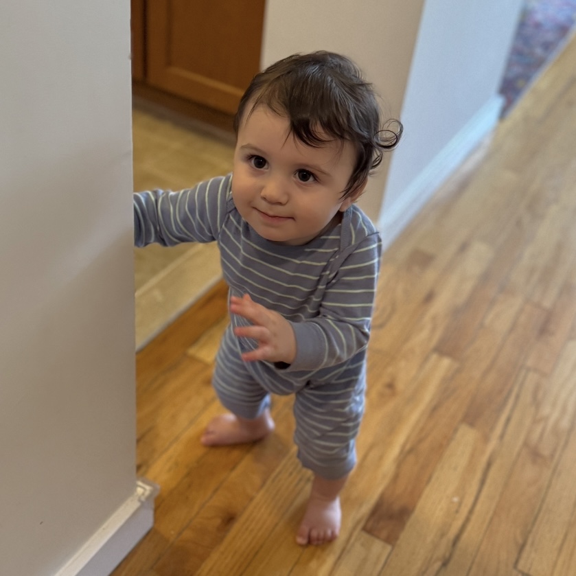 Gavi pretending to bite nose
