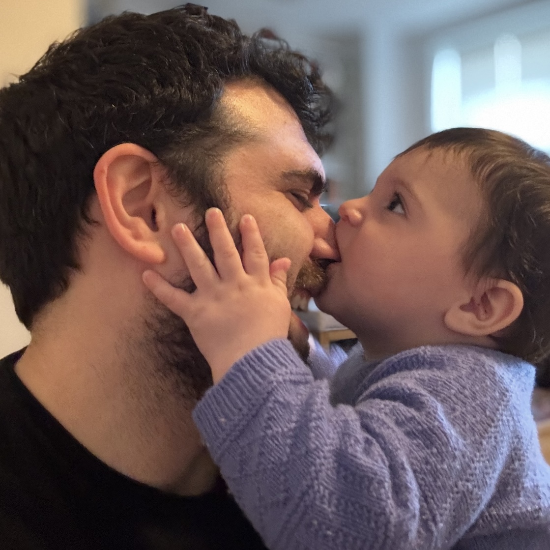 Gavi pretending to bite nose